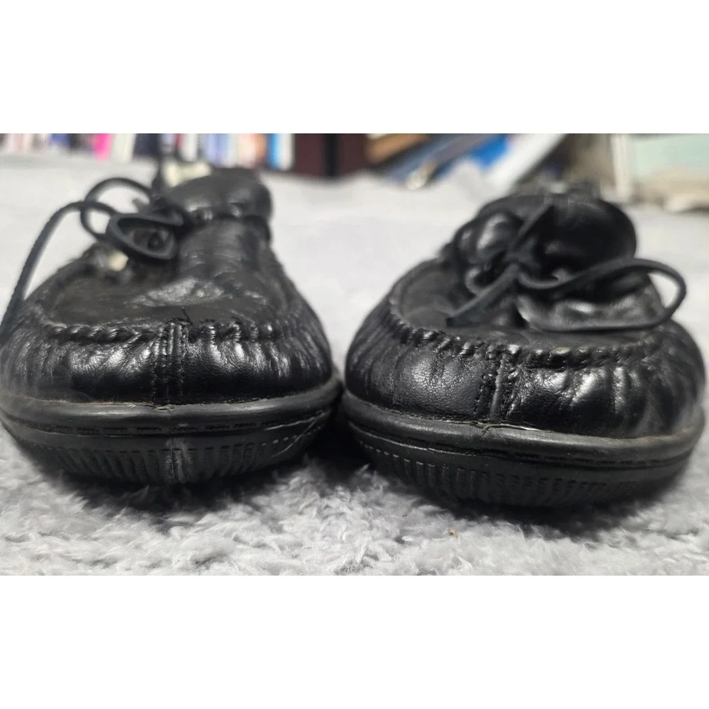 Unbranded Moccasin Slippers Mens 11 Black Leather Faux Fur Lined House Shoes